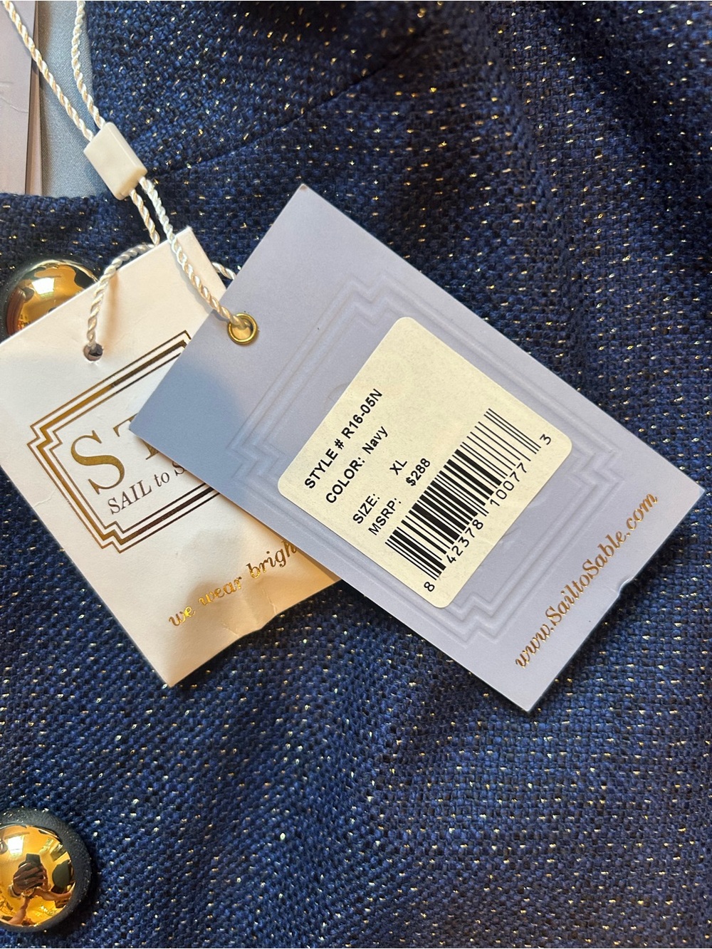 Sail to Sable Women’s Navy Tweed Jacket with Gold Buttons - Picture 3 of 9